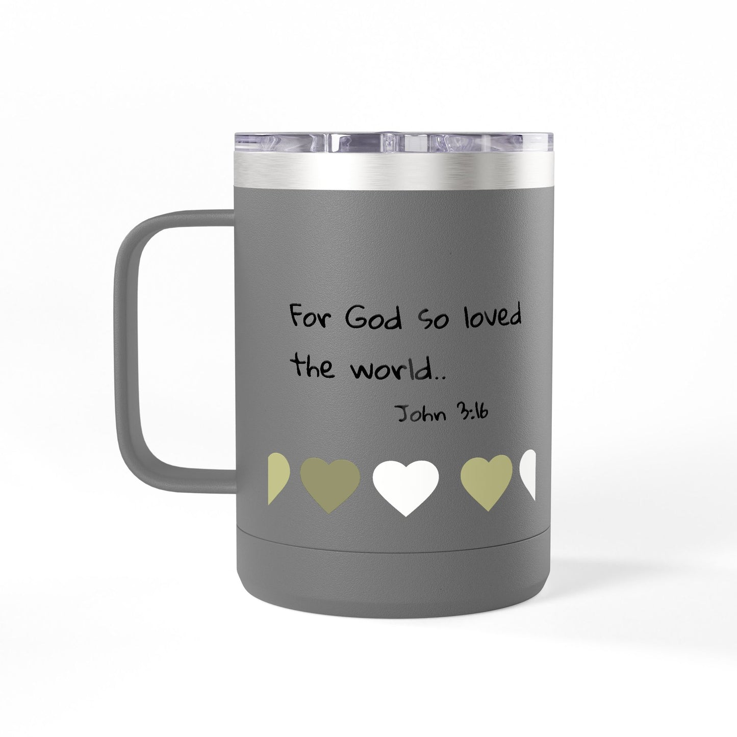 John 3:16 Heart Travel Mug — 15oz Christian Scripture Tumbler