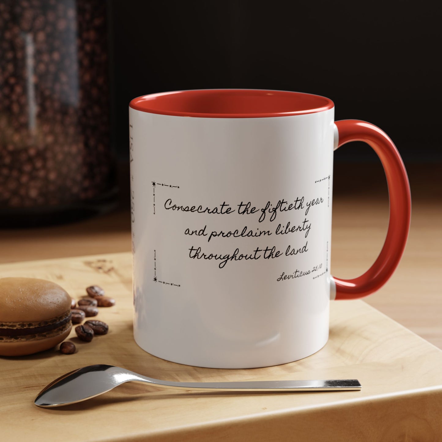 Accent Coffee Mug —  Scripture Patriotic 250th USA Anniversary (Leviticus 25:10)