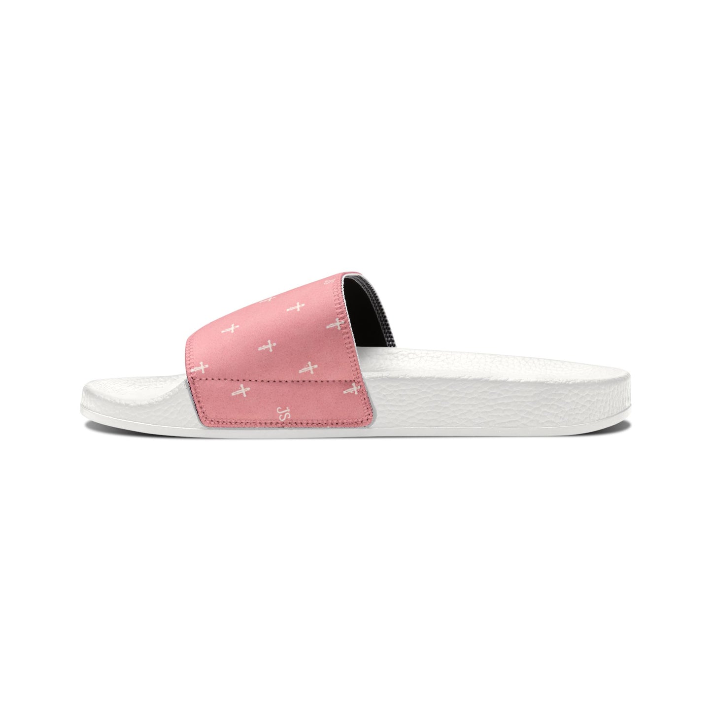 Christian Cross Slides — Youth Removable-Strap Sandals with Pink Cross Pattern