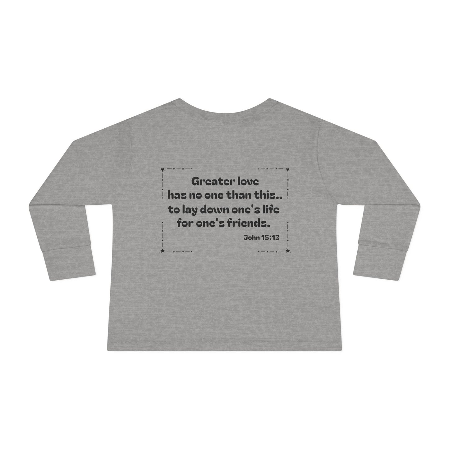 Christian Toddler Long Sleeve Tee — Hero Vehicles Kids Shirt (John 15:13)