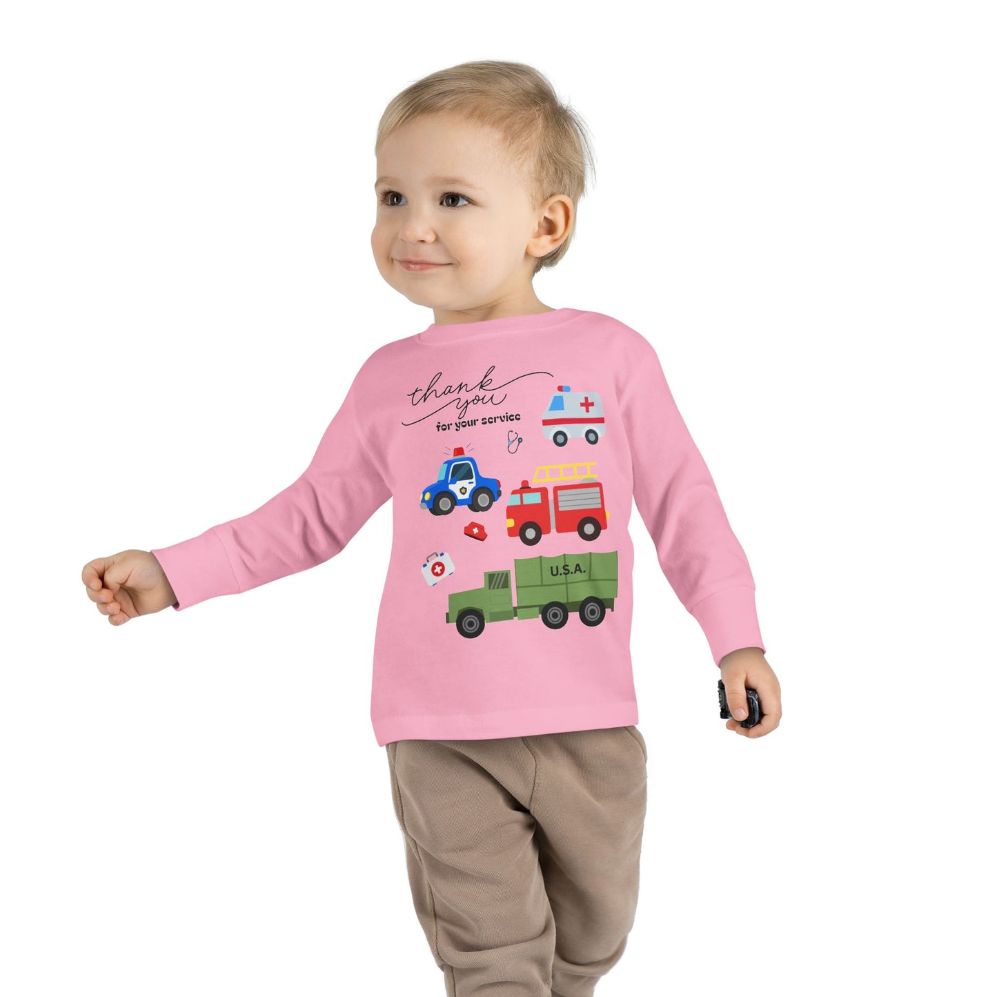 Christian Toddler Long Sleeve Tee — Hero Vehicles Kids Shirt (John 15:13)