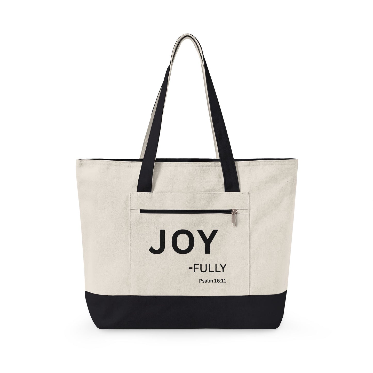 Joy-Fully Canvas Tote Bag — Inspirational Psalm 16:11 Zippered Shopper