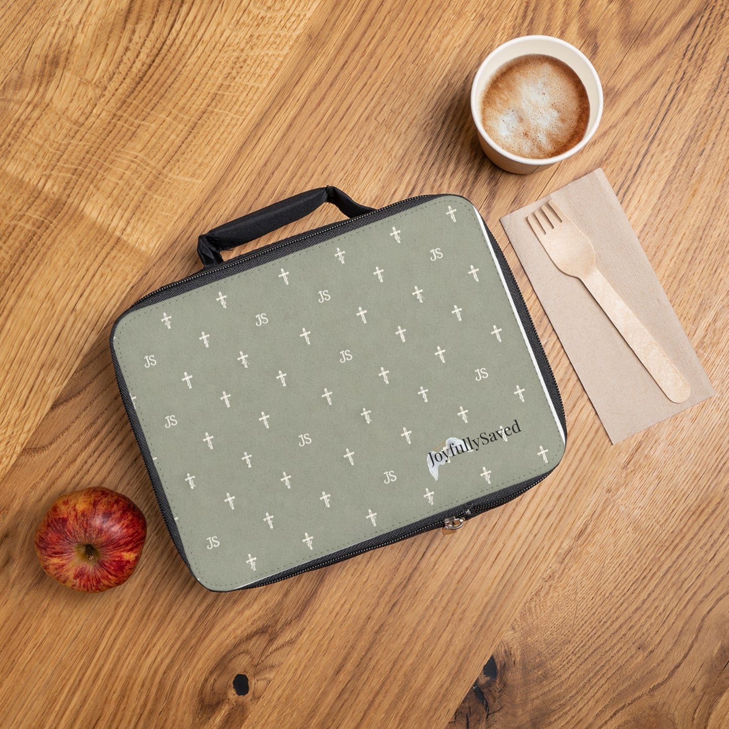 Sage, Crosses ‘Joyfully Saved’ Lunch Bag — Christian Insulated Lunchbox