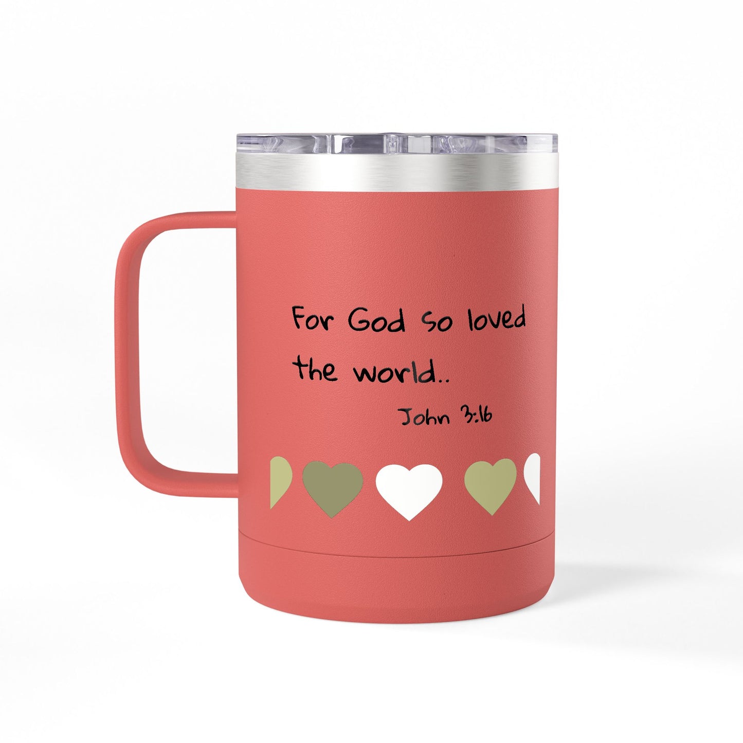 John 3:16 Heart Travel Mug — 15oz Christian Scripture Tumbler