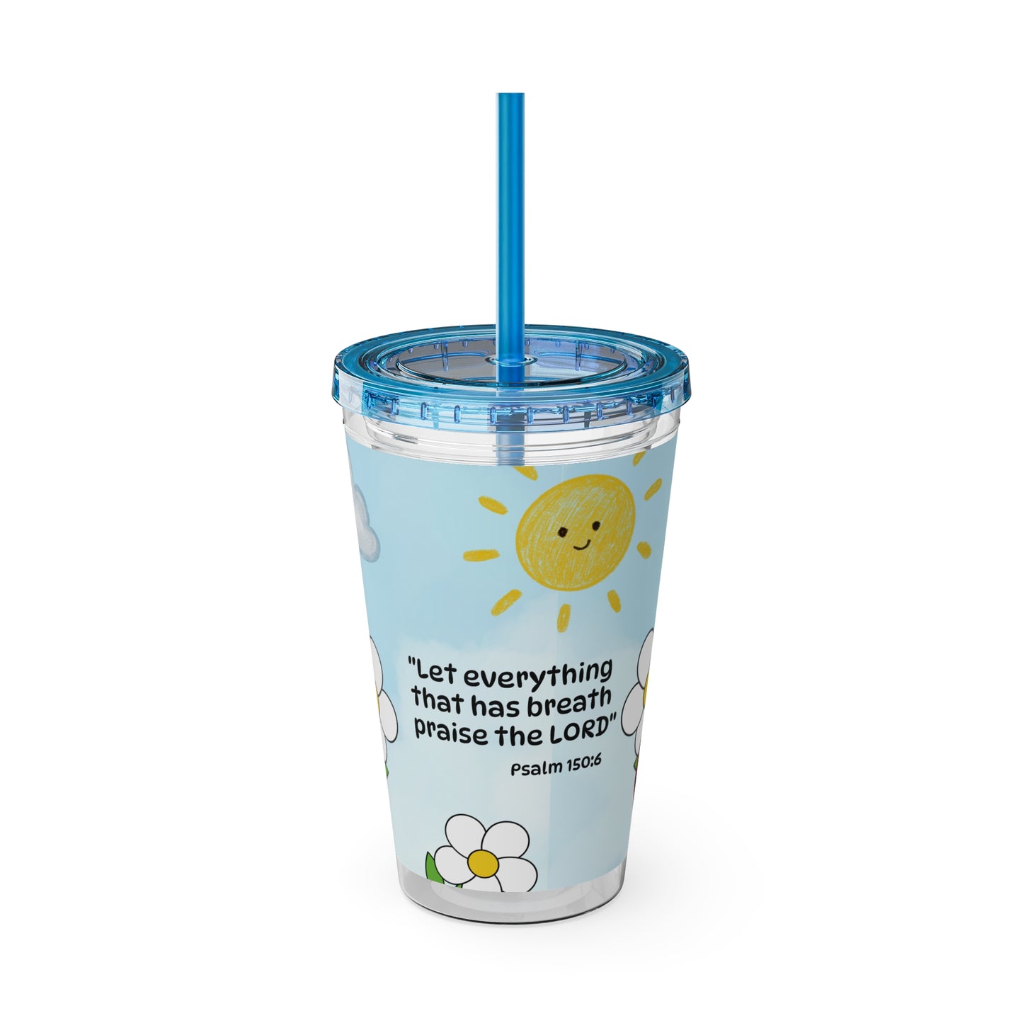 Ladybug 16oz Tumbler with Straw — Christian Cup (Psalm 150:6)