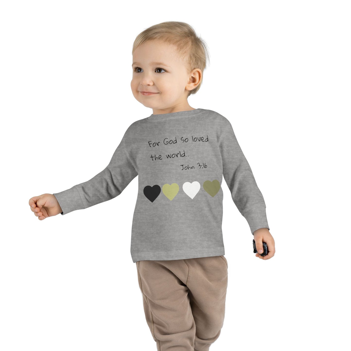 Toddler Long Sleeve Tee - "For God So Loved the World" Heart Bible Verse Shirt