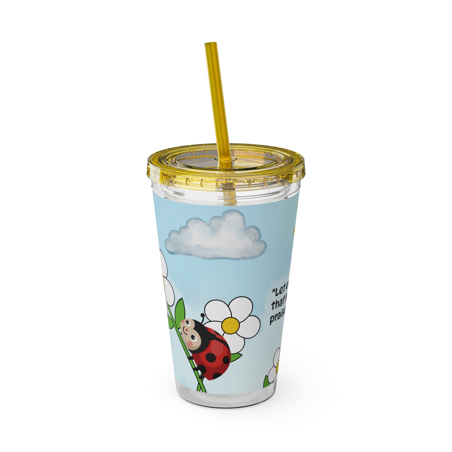 Ladybug 16oz Tumbler with Straw — Christian Cup (Psalm 150:6)