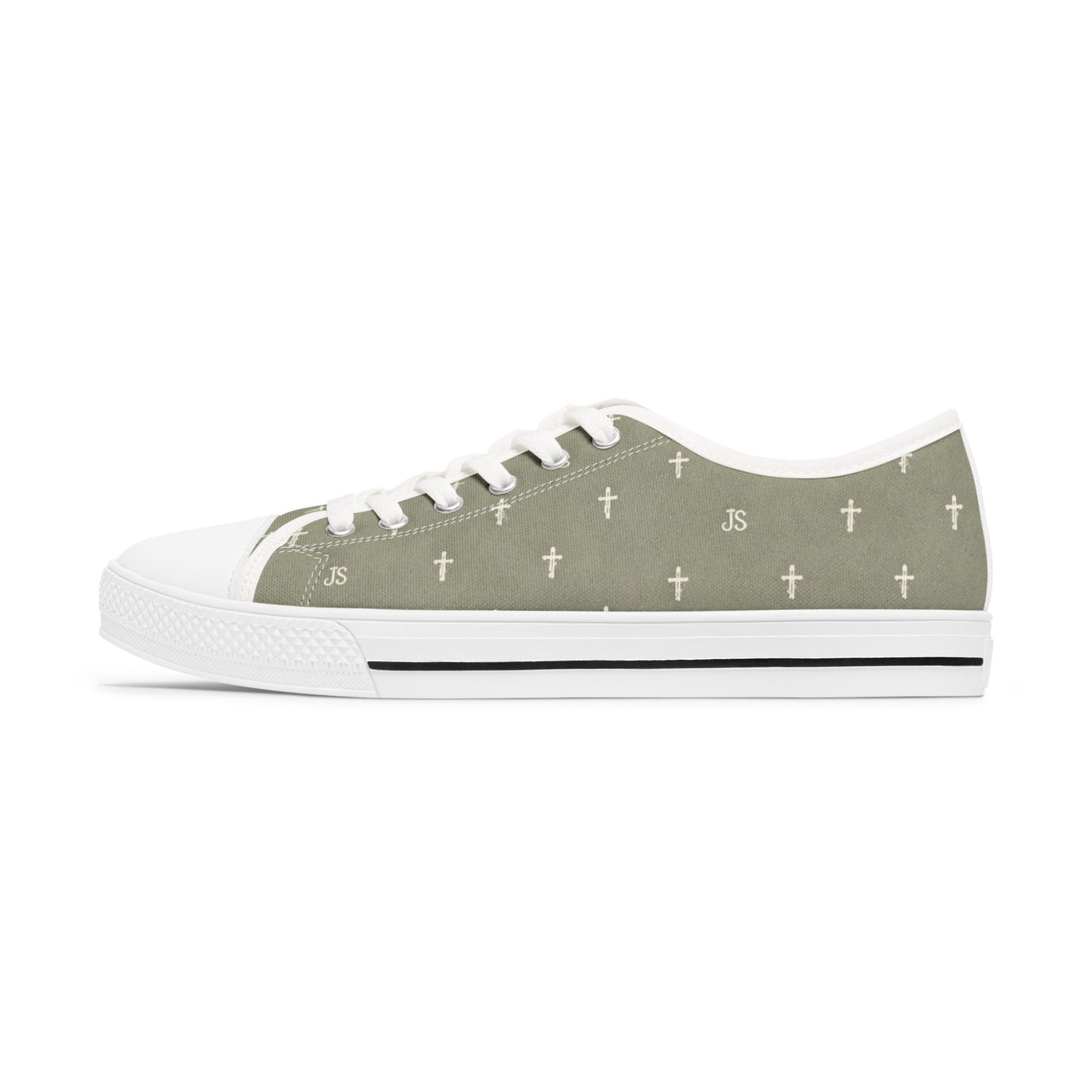 Joyfully Saved Cross Pattern Women's Low Top Sneakers — Sage, 'Wear Your Faith'