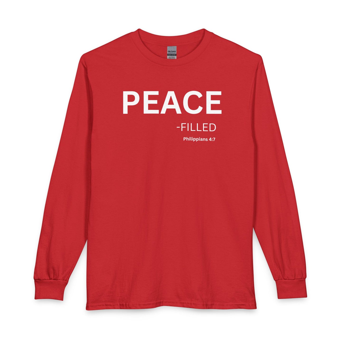 Peace-Filled Long Sleeve Tee – Christian Shirt (Philippians 4:7)