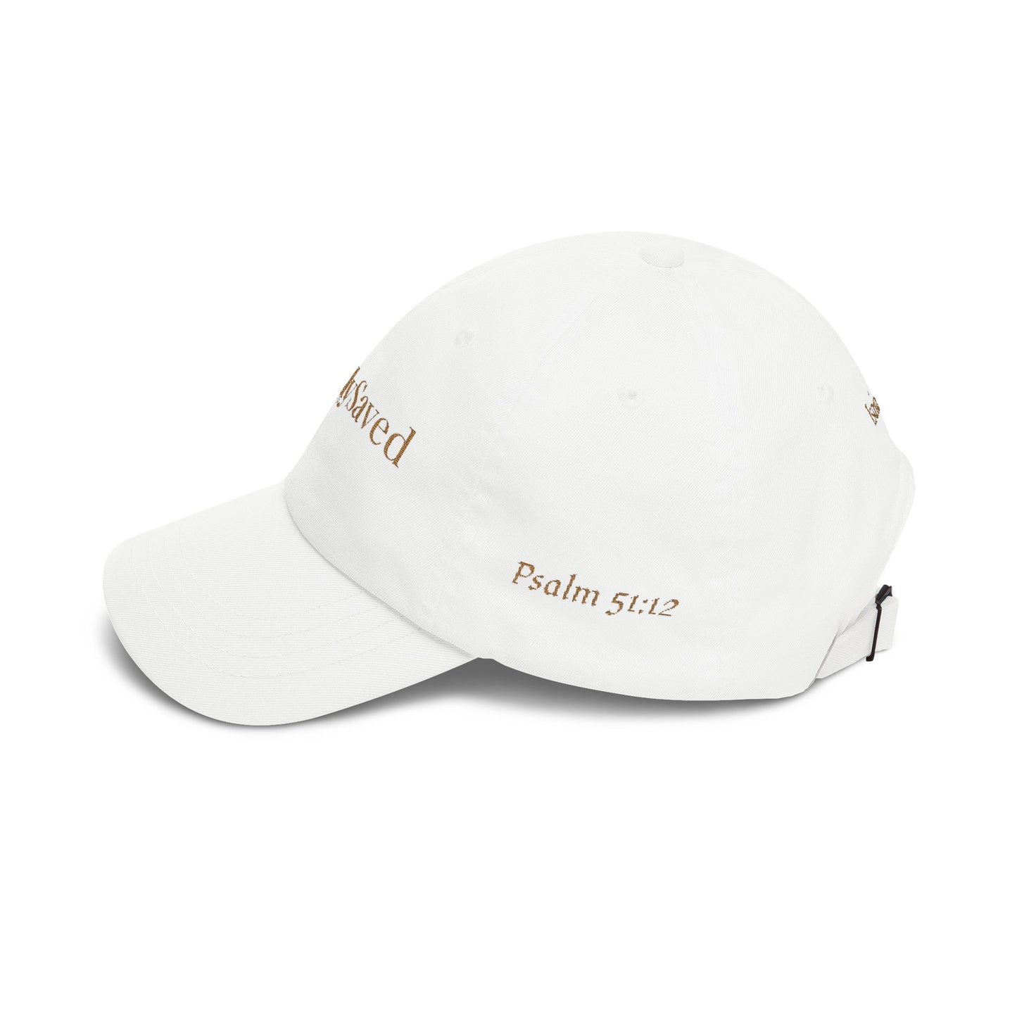 Joyfully Saved "dad" Cap, Logo with verses — Embroidered Hat, Gold text