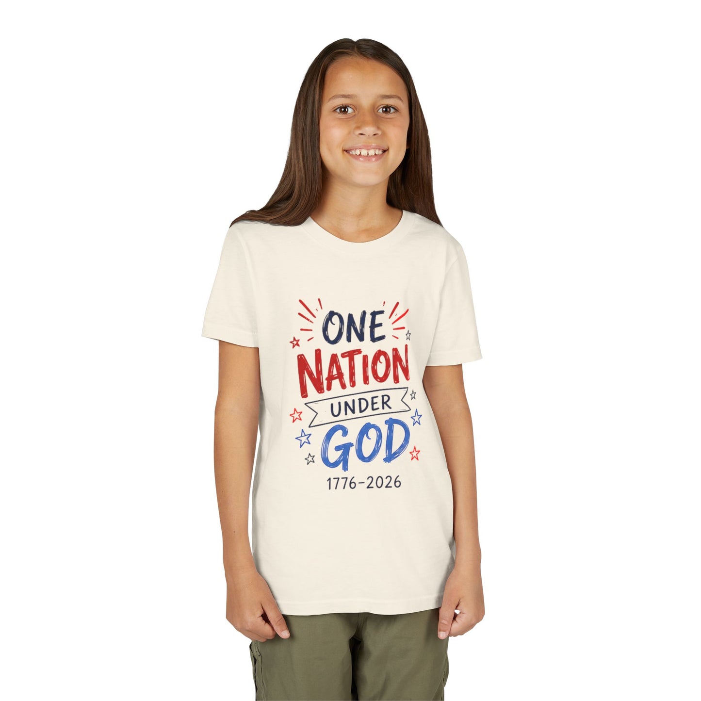 Youth Tee — Patriotic USA 250th Anniversary | "Blessed is the nation" (Psalm 33:12)