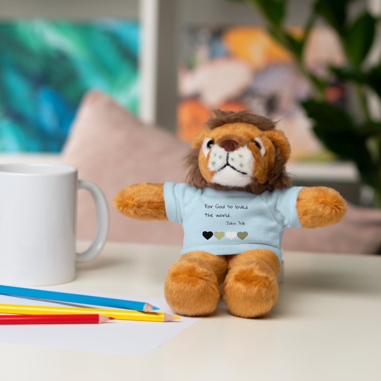 Christan Plush Toy, John 3:16  — Stuffed Animal with 'I Am a Child of God' T‑Shirt