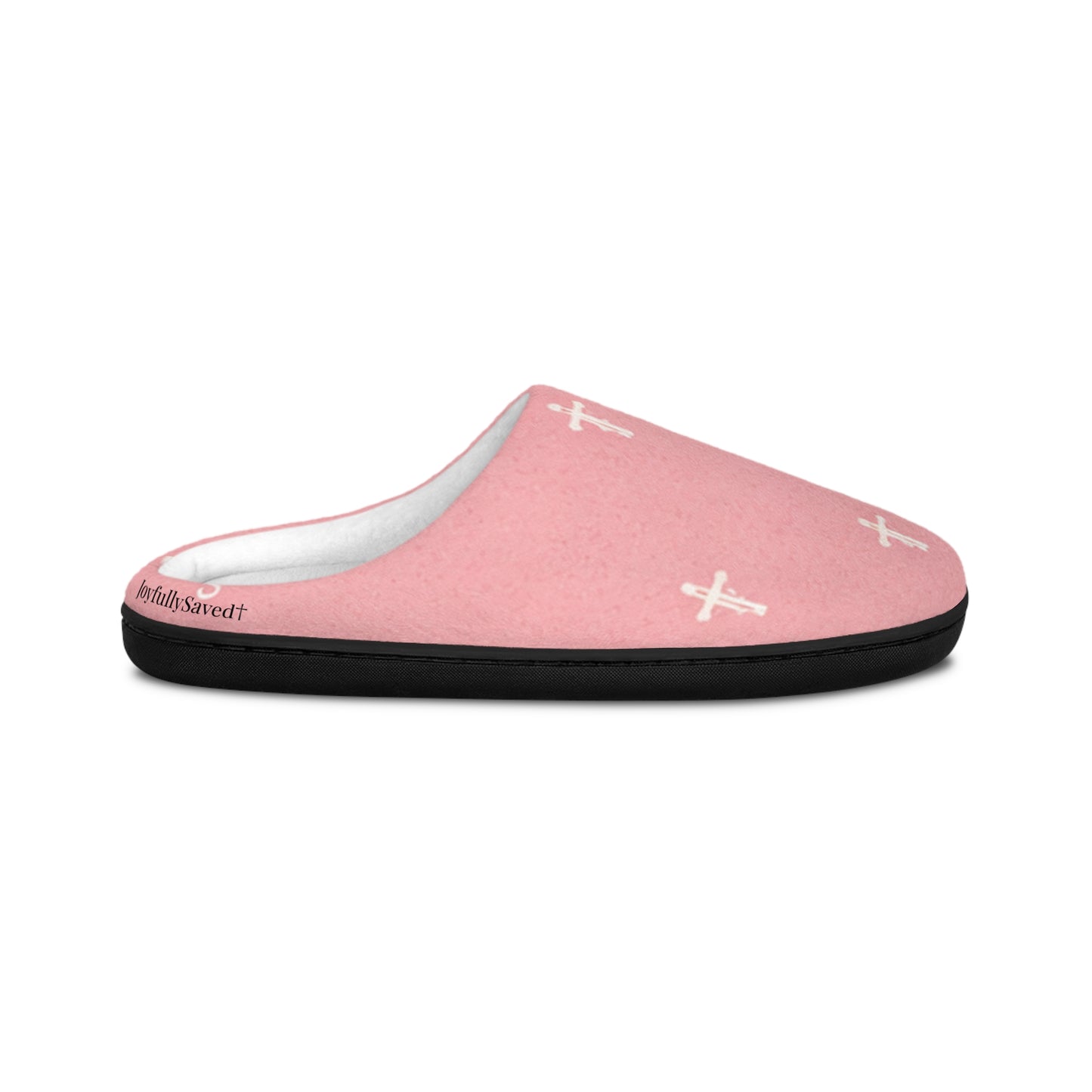 Christian Cross Pattern Women's Indoor Slippers — Signature JC Pink Design