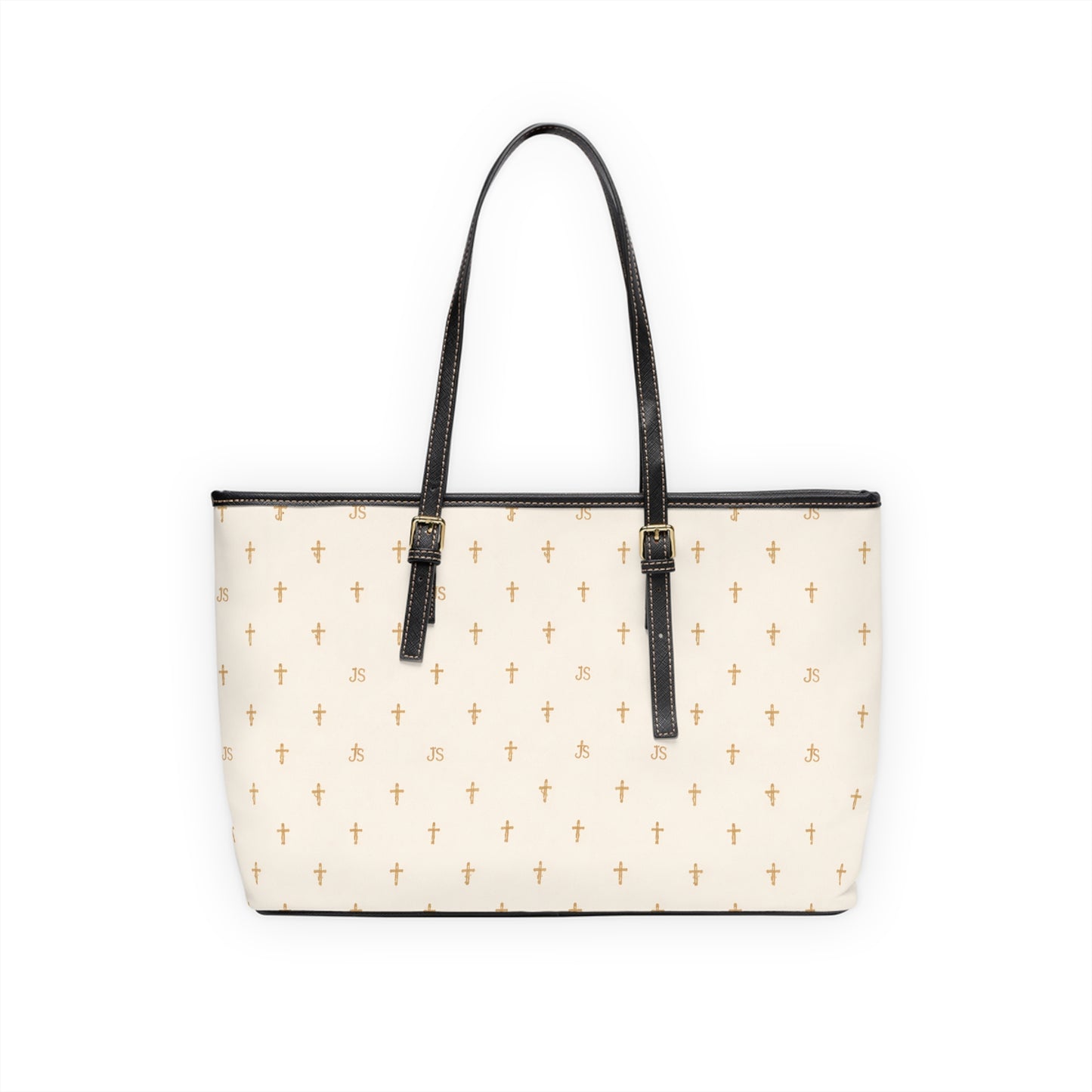 Signature Cross PU Leather Shoulder Bag — Christian, Cream Cross Pattern