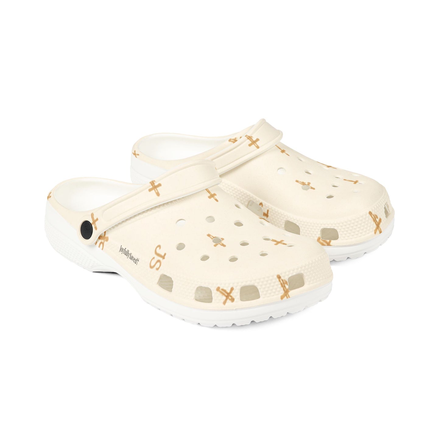 Adult EVA Foam Clogs with charms — Cream Cross Pattern Christian Slip-Ons
