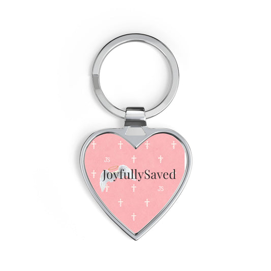 Joyfully Saved Cross Keychain — Pink Christian Heart Keychain