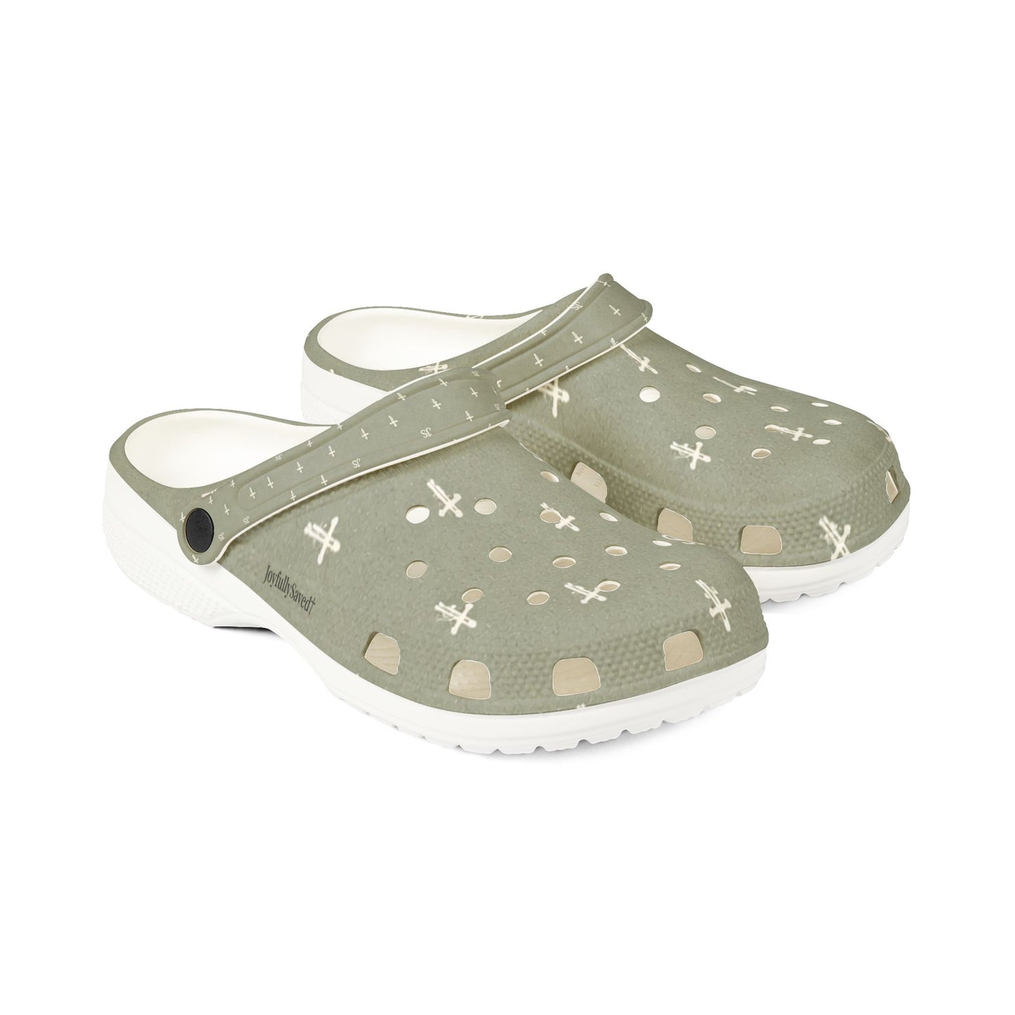 Adult EVA Foam Clogs with charms — Sage Cross Pattern Christian Slip-Ons