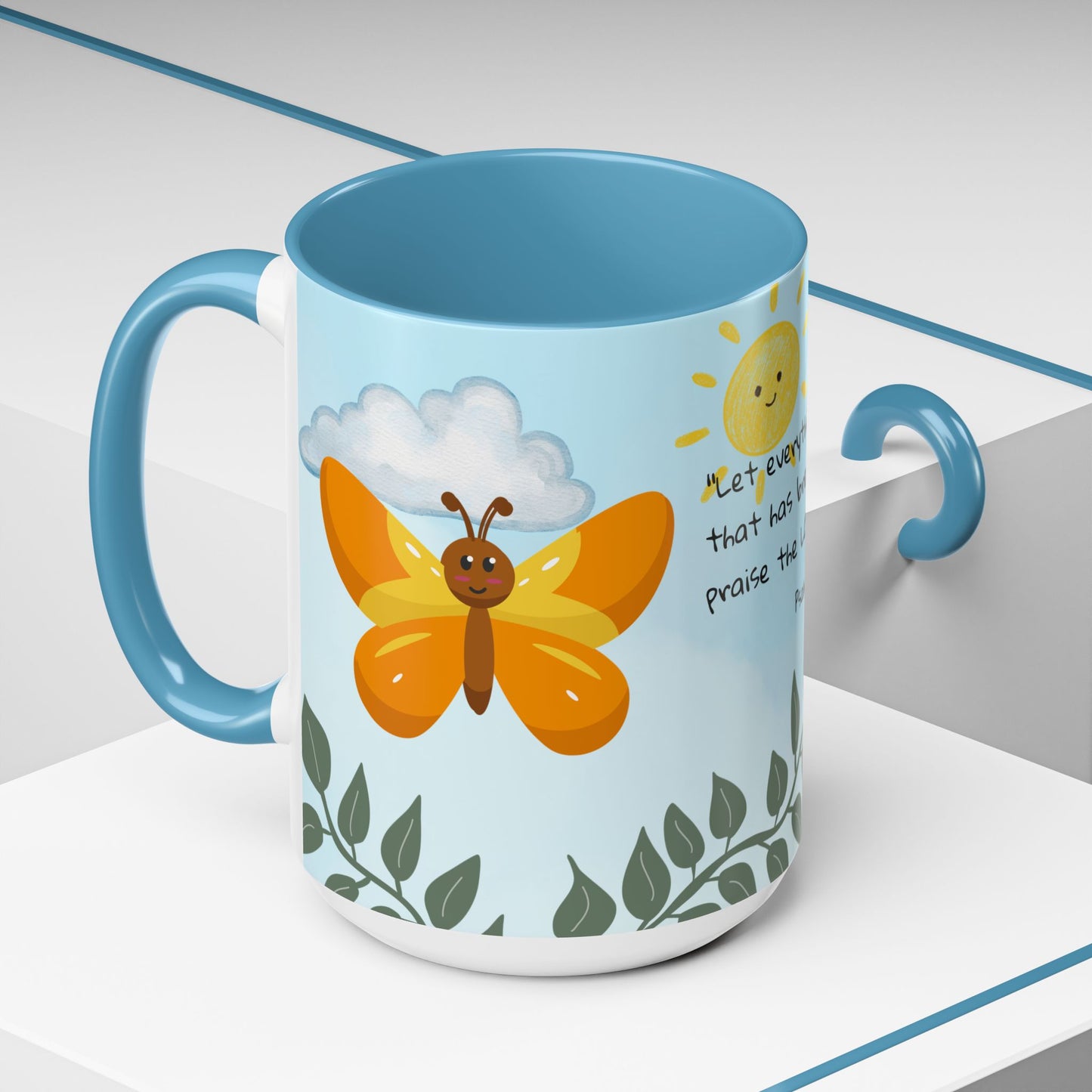 Butterfly Coffee Mug — Christian Ceramic Mug (Psalm 150:6)