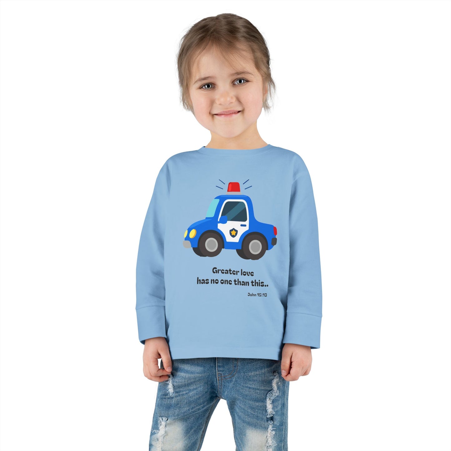 Christian Toddler Long Sleeve Tee — Police Car Kids Shirt (John 15:13)