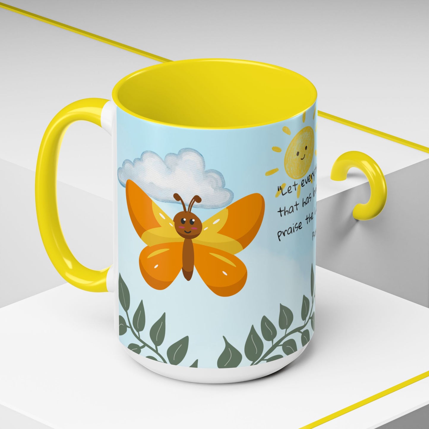 Butterfly Coffee Mug — Christian Ceramic Mug (Psalm 150:6)