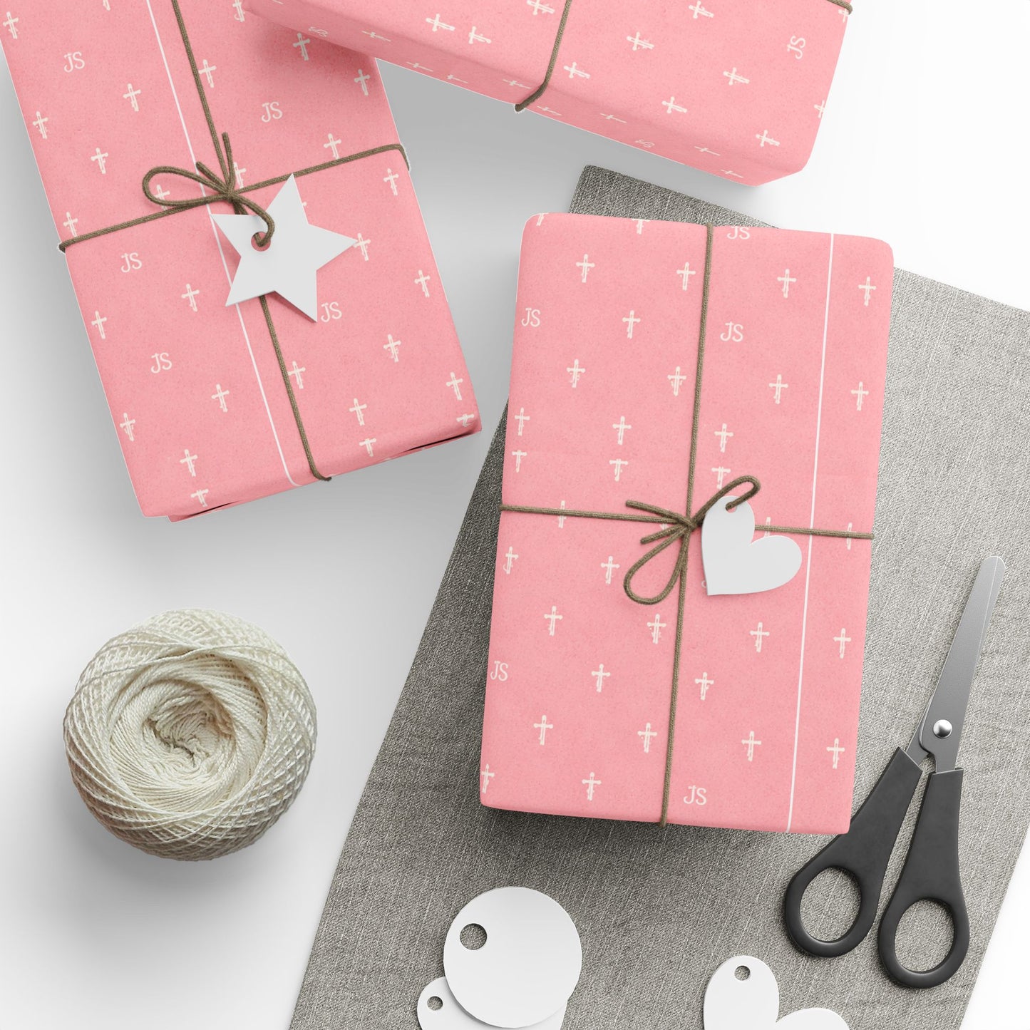 Joyfully Saved Signature Cross Wrapping Paper, Pink | gift wrap