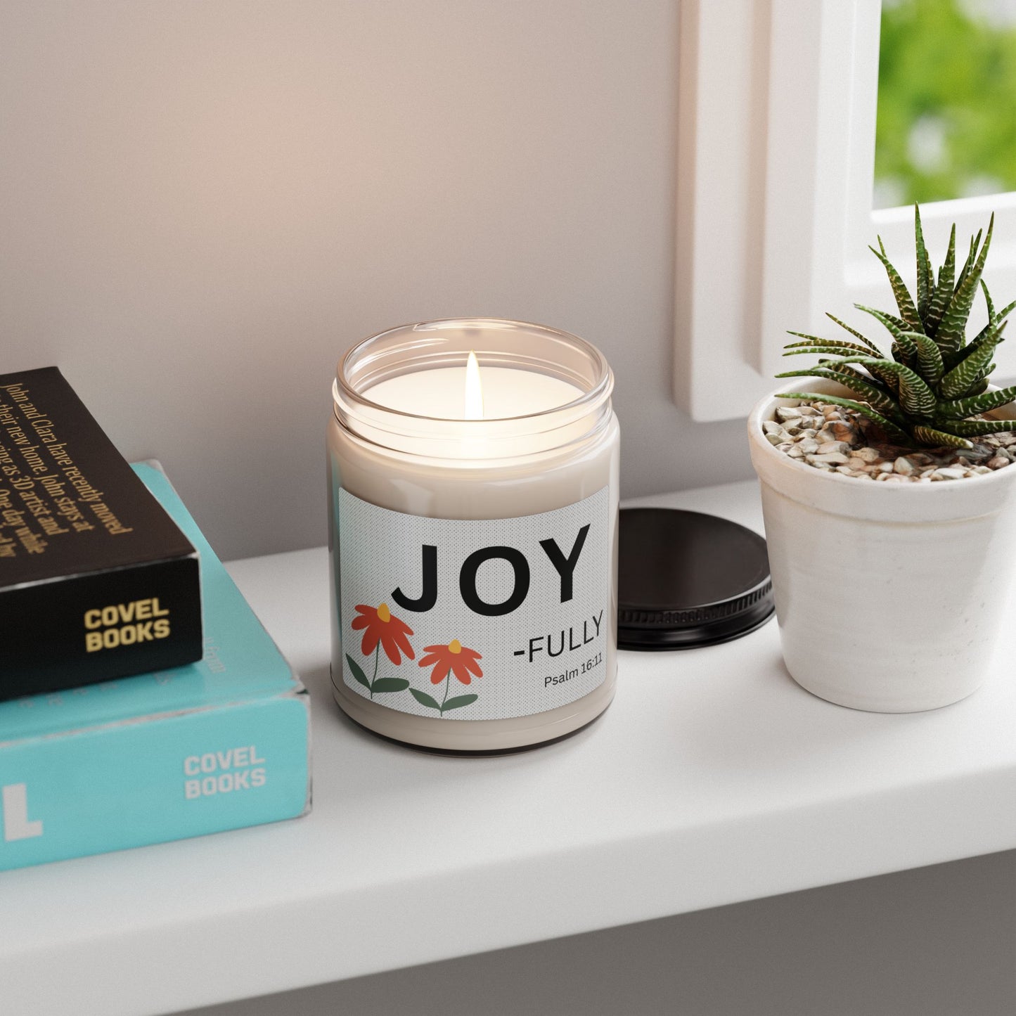 Joy-Fully Soy Candle — 9oz Scented Jar with Floral Design (Psalm 16:11)