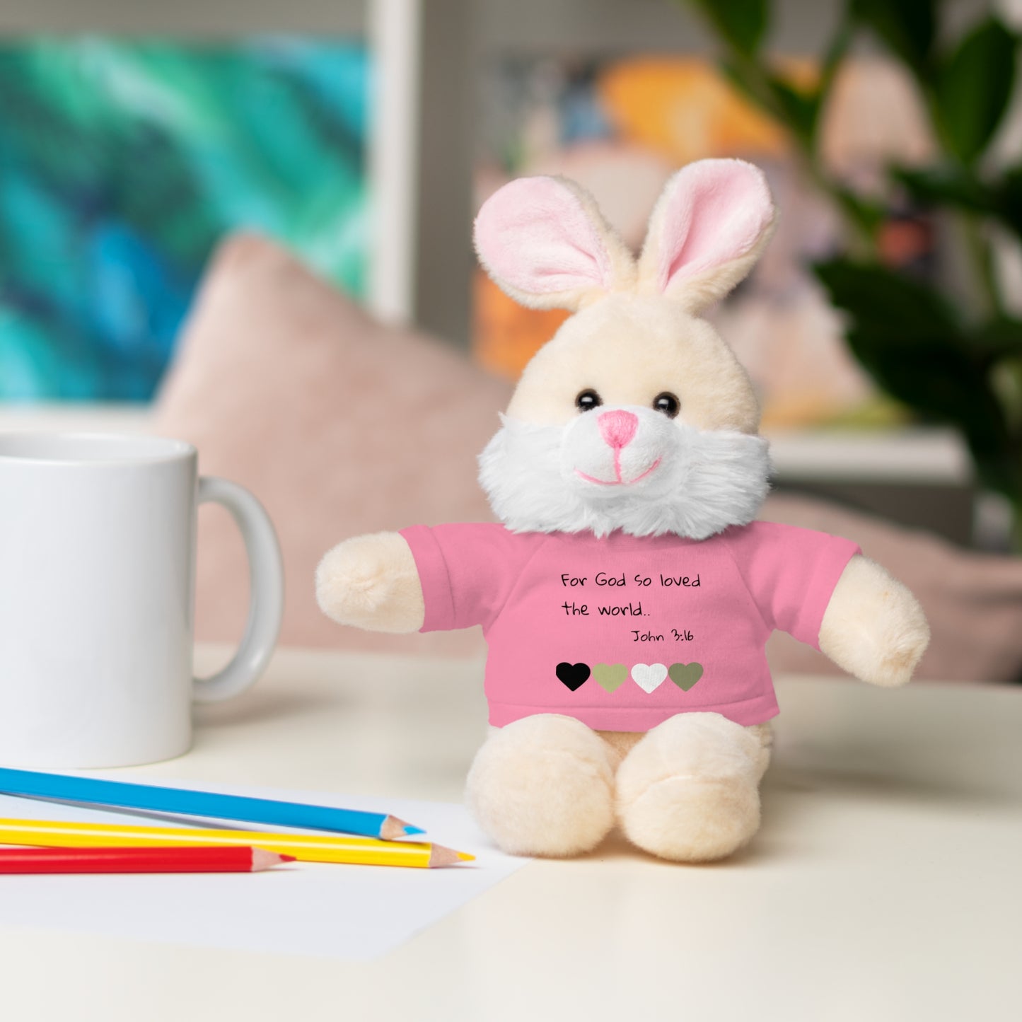 Christan Plush Toy, John 3:16  — Stuffed Animal with 'I Am a Child of God' T‑Shirt