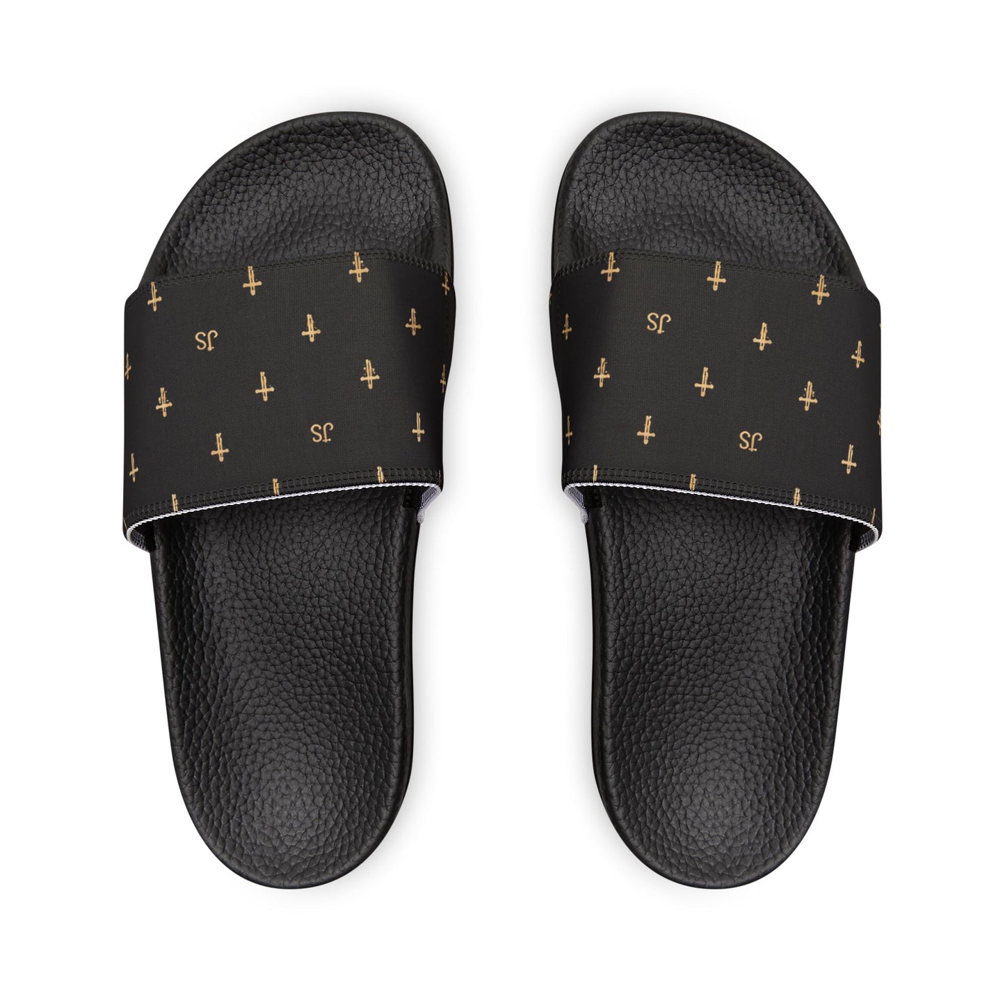 Christian Cross Slides — Youth Removable-Strap Sandals with Black Cross Pattern