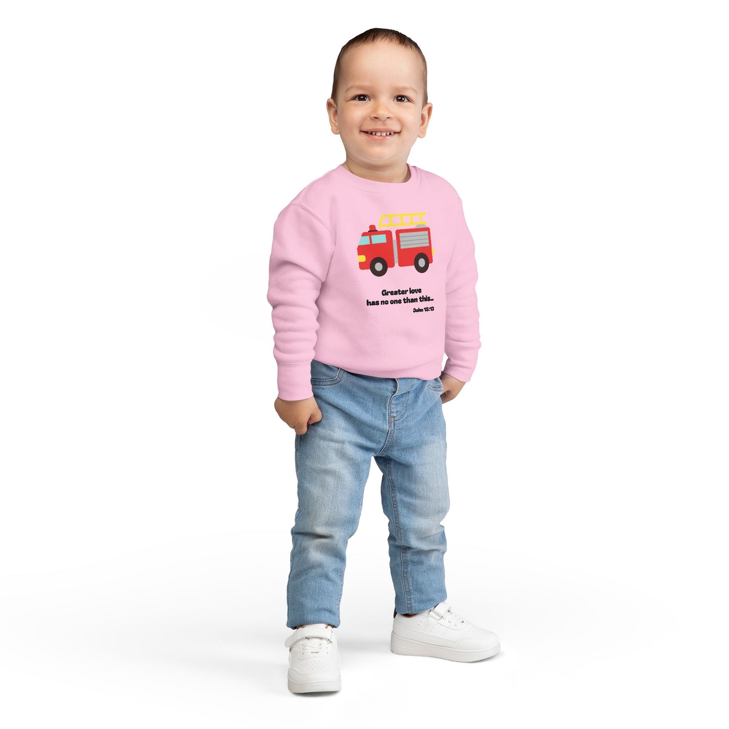 Christian Toddler Sweatshirt • Fire Truck Kids Pullover (John 15:13)