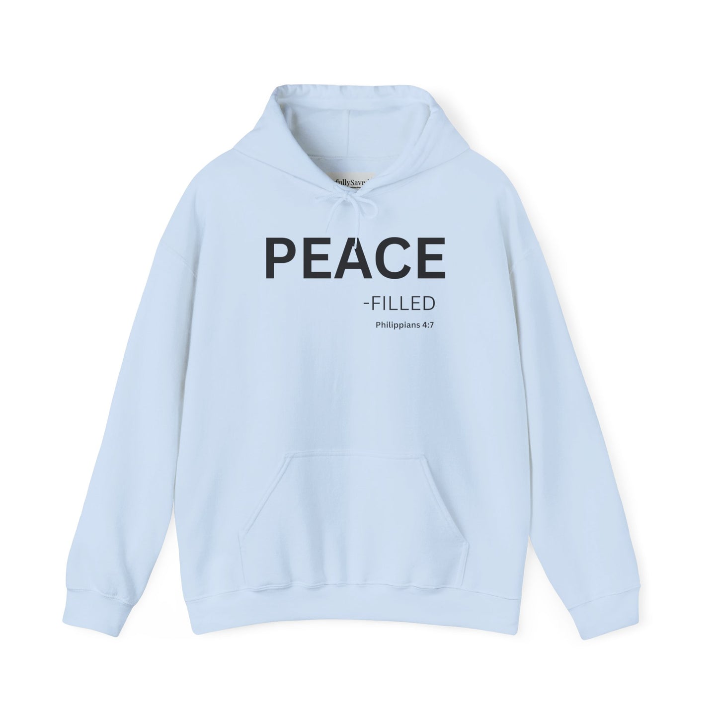 PEACE-filled Hoodie Black Text — Minimal Christian Faith Pullover, Philippians 4:7
