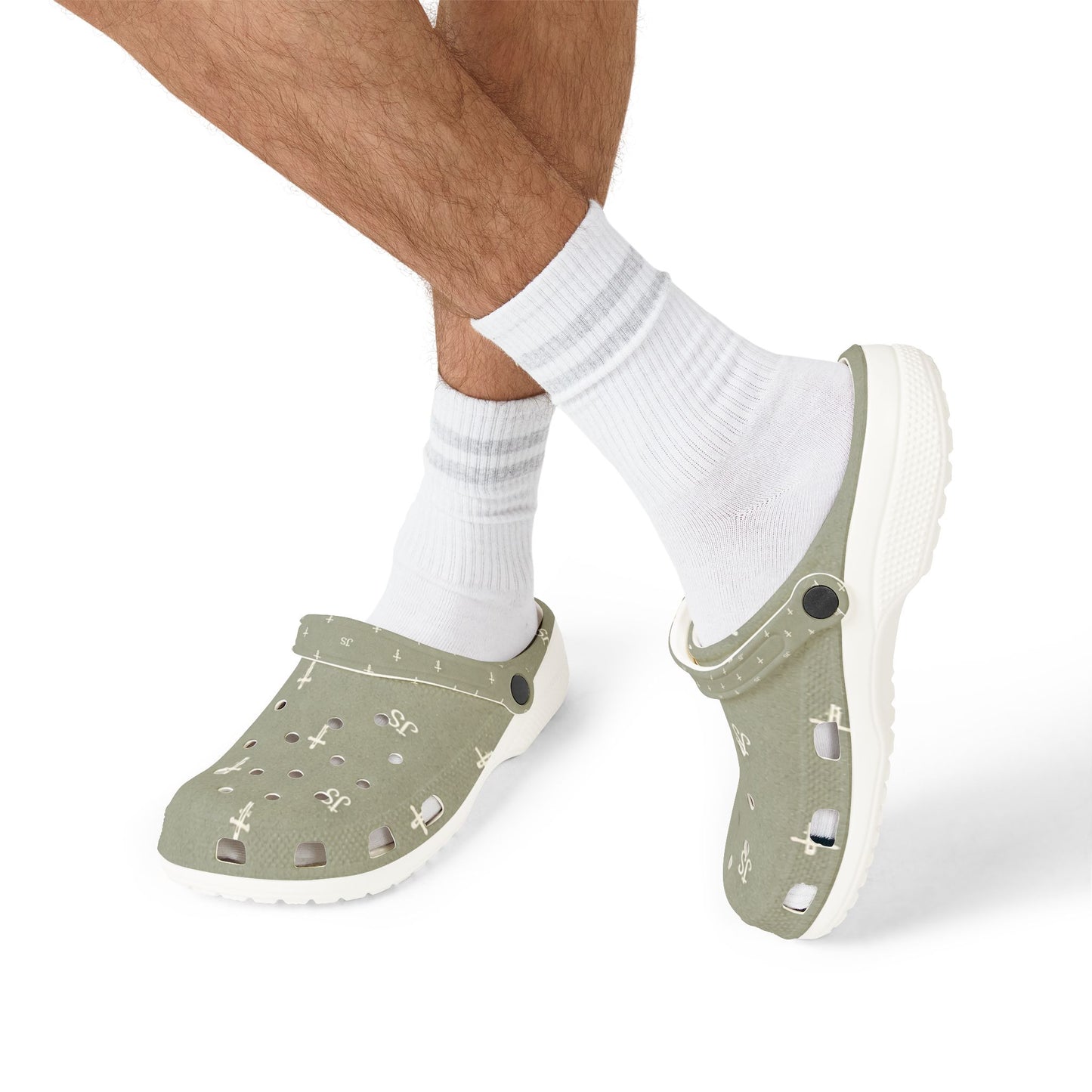Adult EVA Foam Clogs with charms — Sage Cross Pattern Christian Slip-Ons