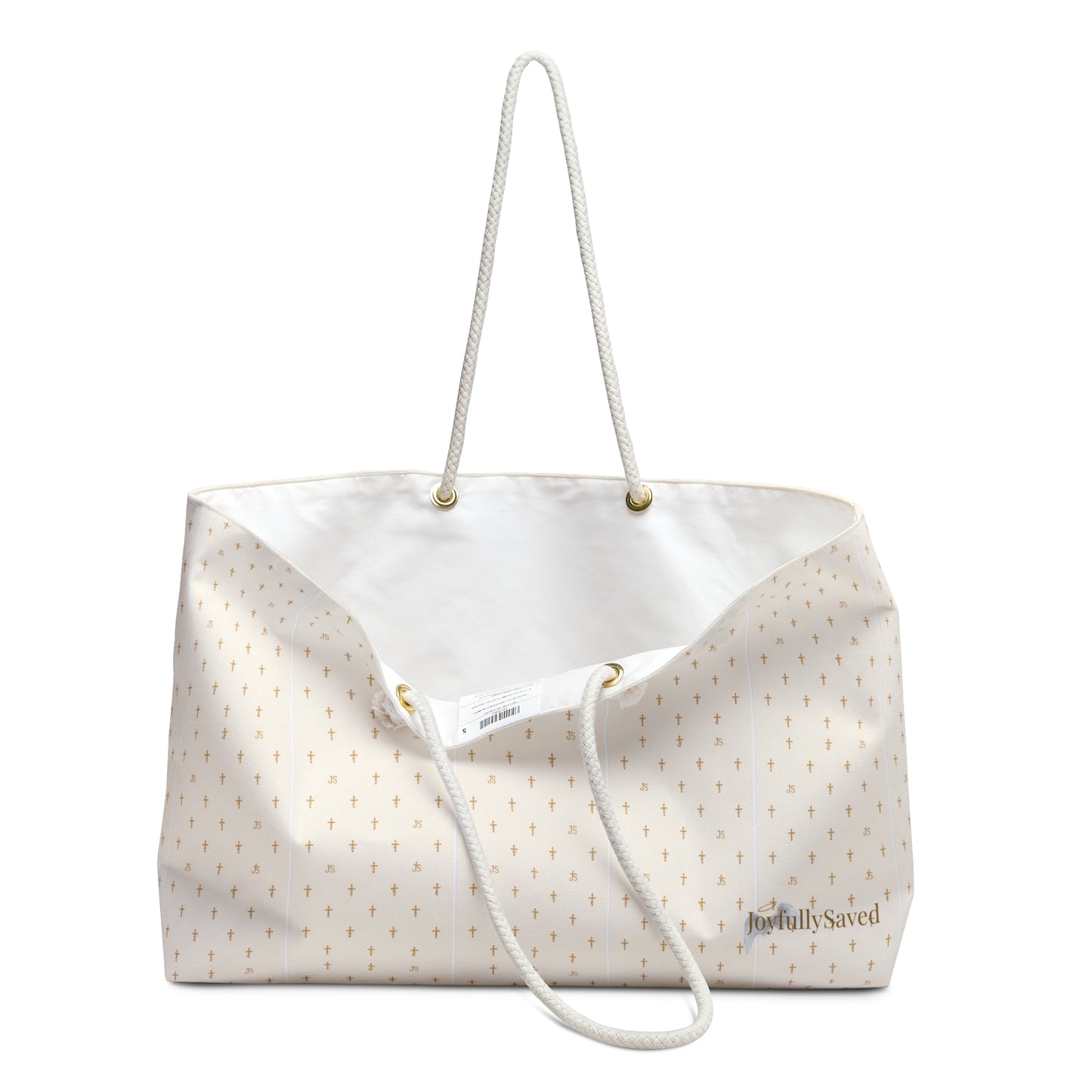 JOYFULLY SAVED Weekender Bag —Christian, Cream colored Travel Tote