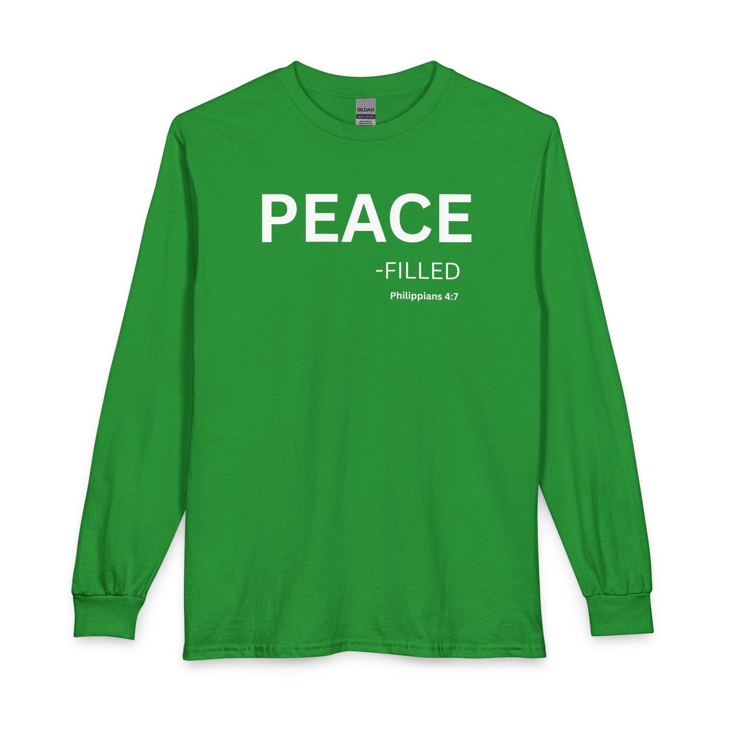 Peace-Filled Long Sleeve Tee – Christian Shirt (Philippians 4:7)