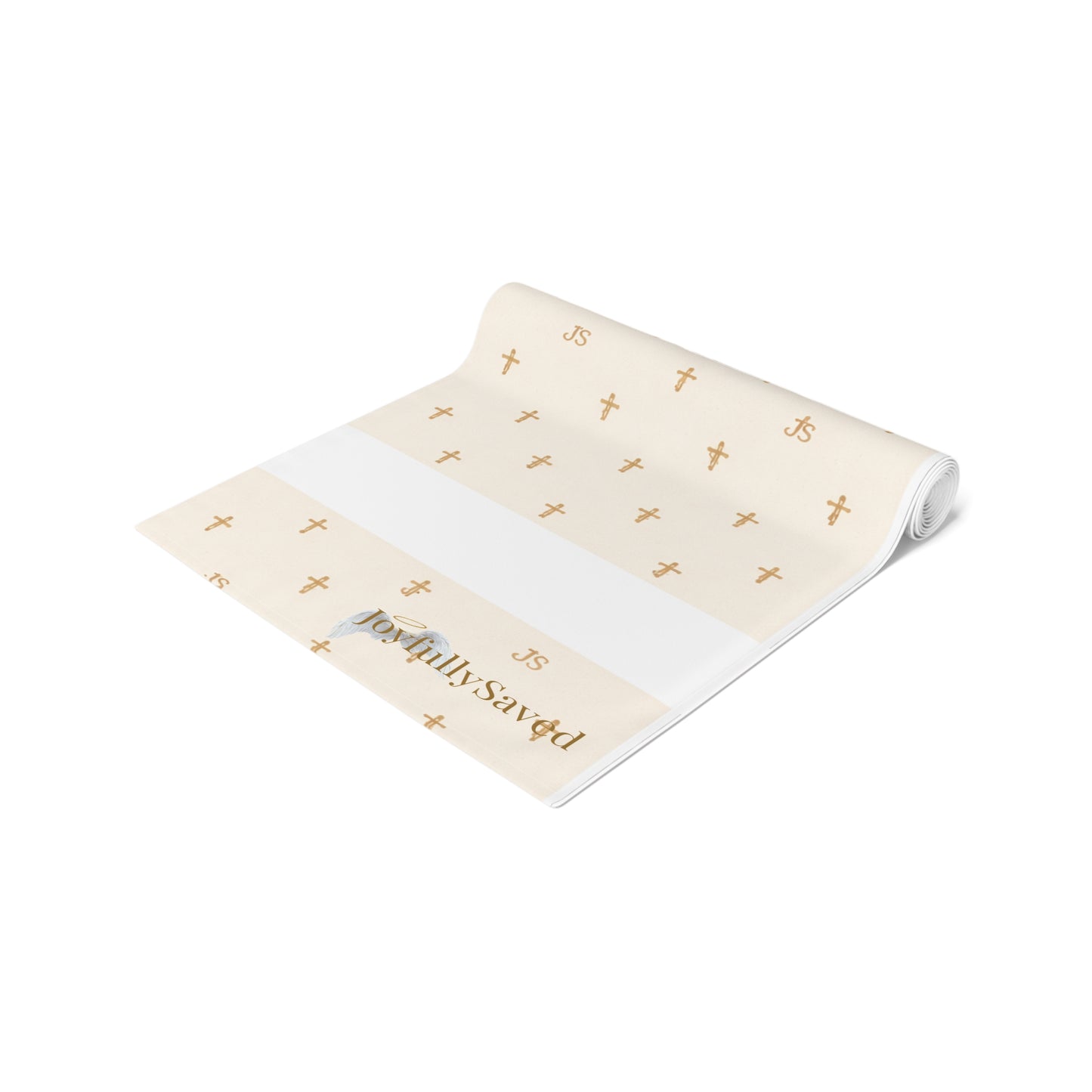 Signature Cross Table Runner, Cream — JoyfullySaved Faith-Inspired Cotton/Poly Decor