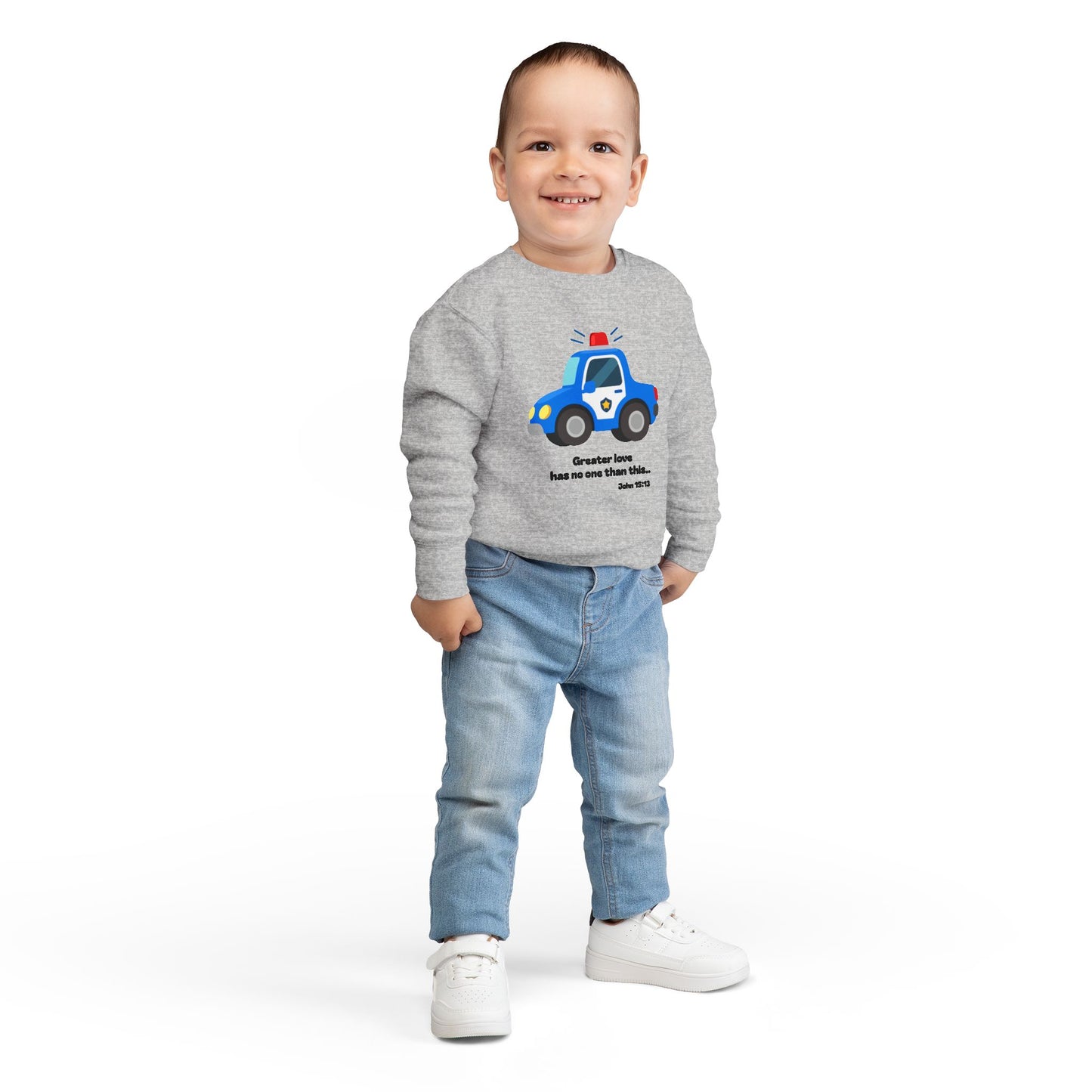 Christian Toddler Sweatshirt • Police Car Kids Pullover (John 15:13)