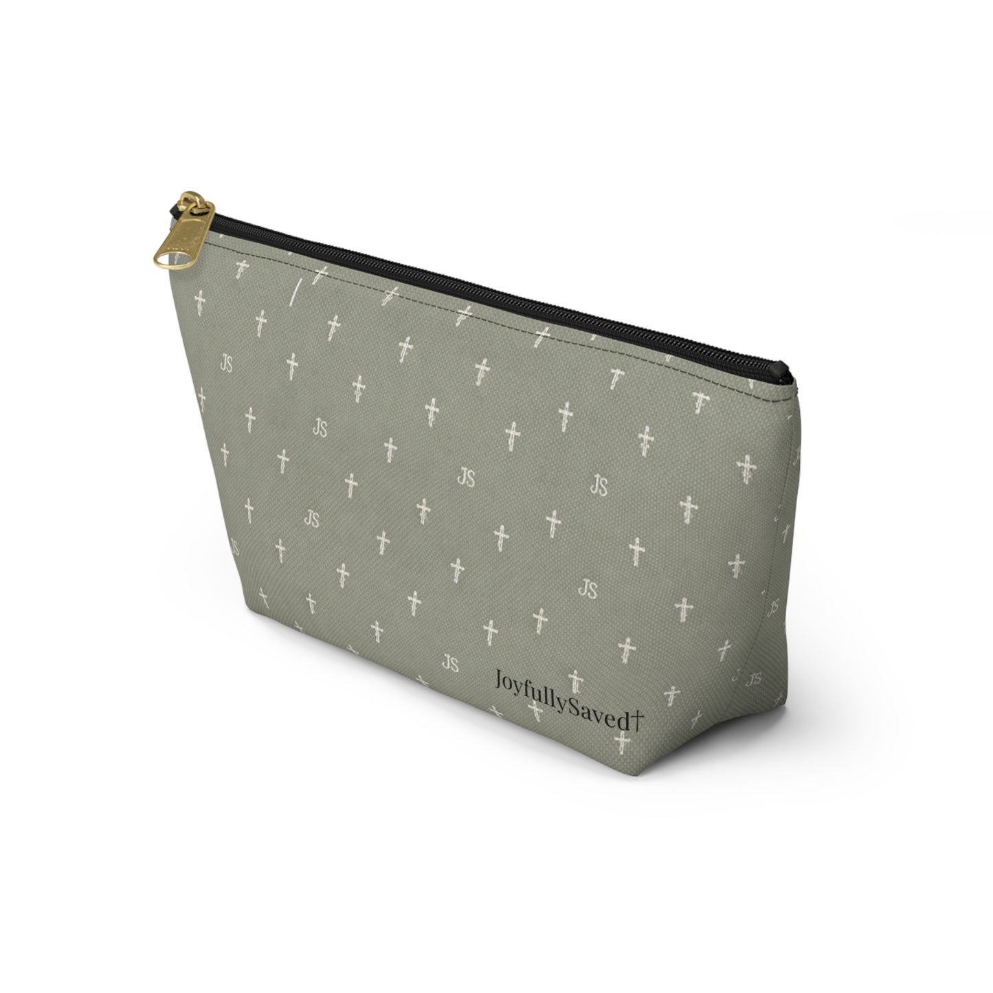 Joyfully Saved Cross Pattern Accessory Pouch — Christian Makeup & Travel T-Bottom Bag