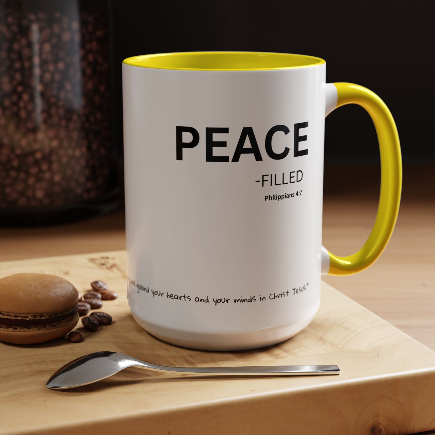 PEACE-filled Scripture Coffee Mug  Psalm 16: 11— 15 oz with Scripture Around Base (Accent, Colorful)