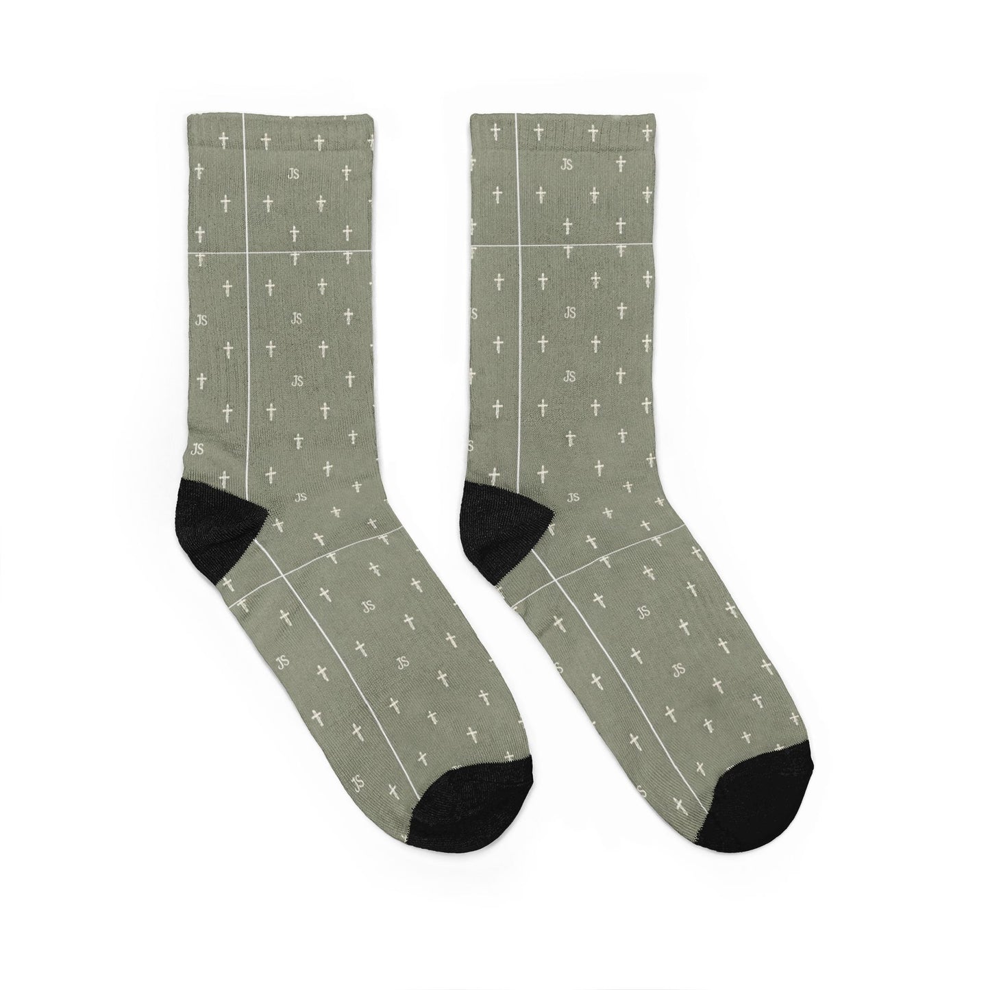 Sage 'Joyfully Saved' Cross Pattern Crew Socks — Christian Faith Novelty Socks