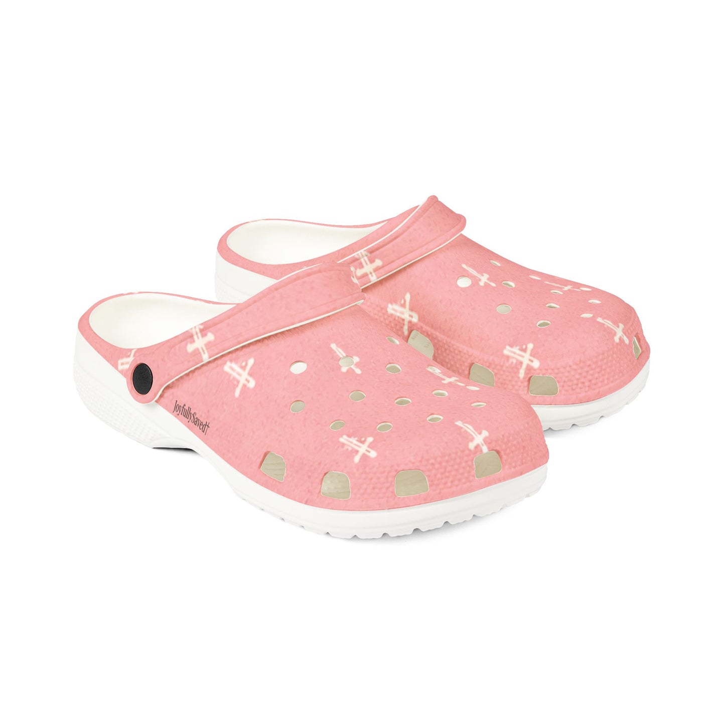 Adult EVA Foam Clogs with charms — Cream Cross Pattern Christian Slip-Ons
