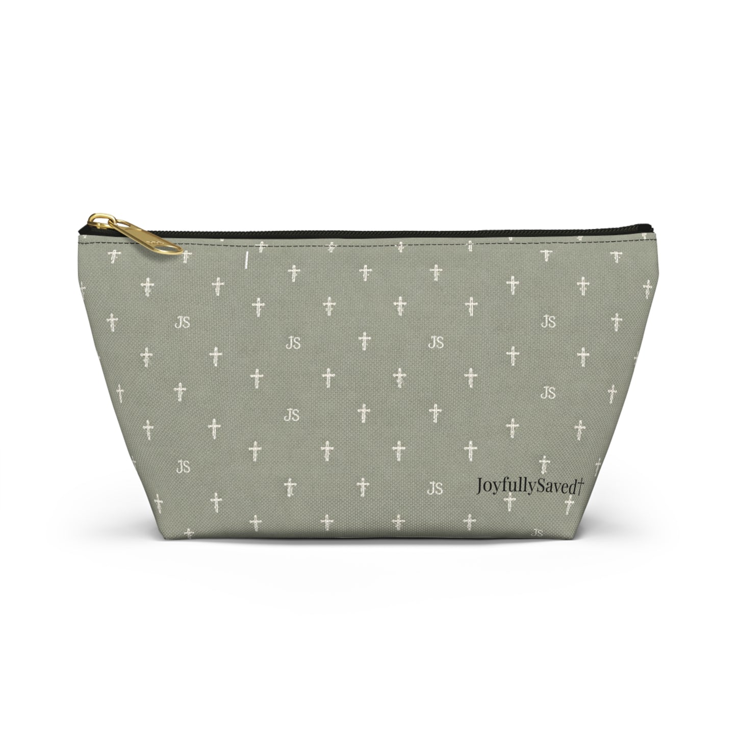 Joyfully Saved Cross Pattern Accessory Pouch — Christian Makeup & Travel T-Bottom Bag