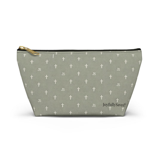 Joyfully Saved Cross Pattern Accessory Pouch — Christian Makeup & Travel T-Bottom Bag
