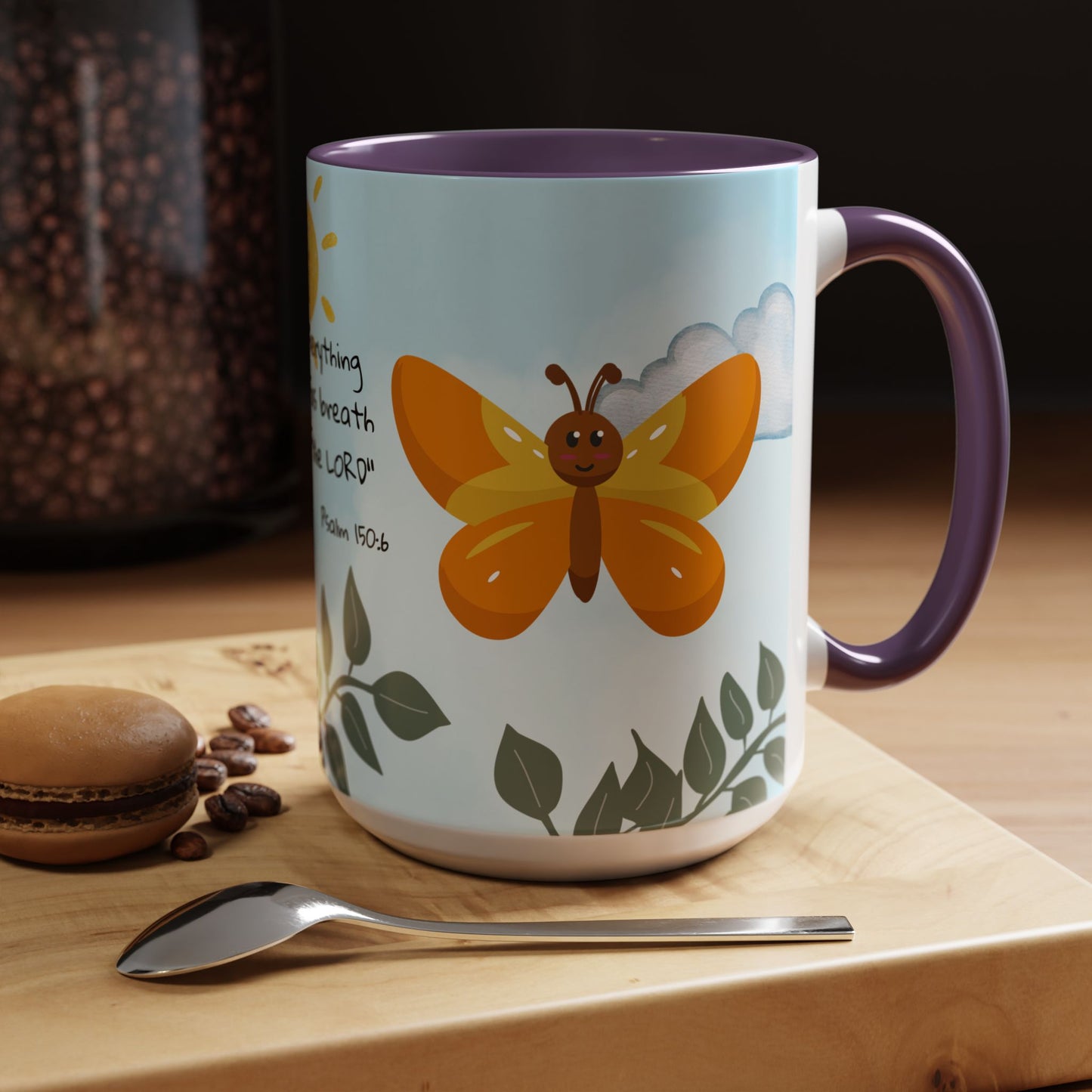 Butterfly Coffee Mug — Christian Ceramic Mug (Psalm 150:6)