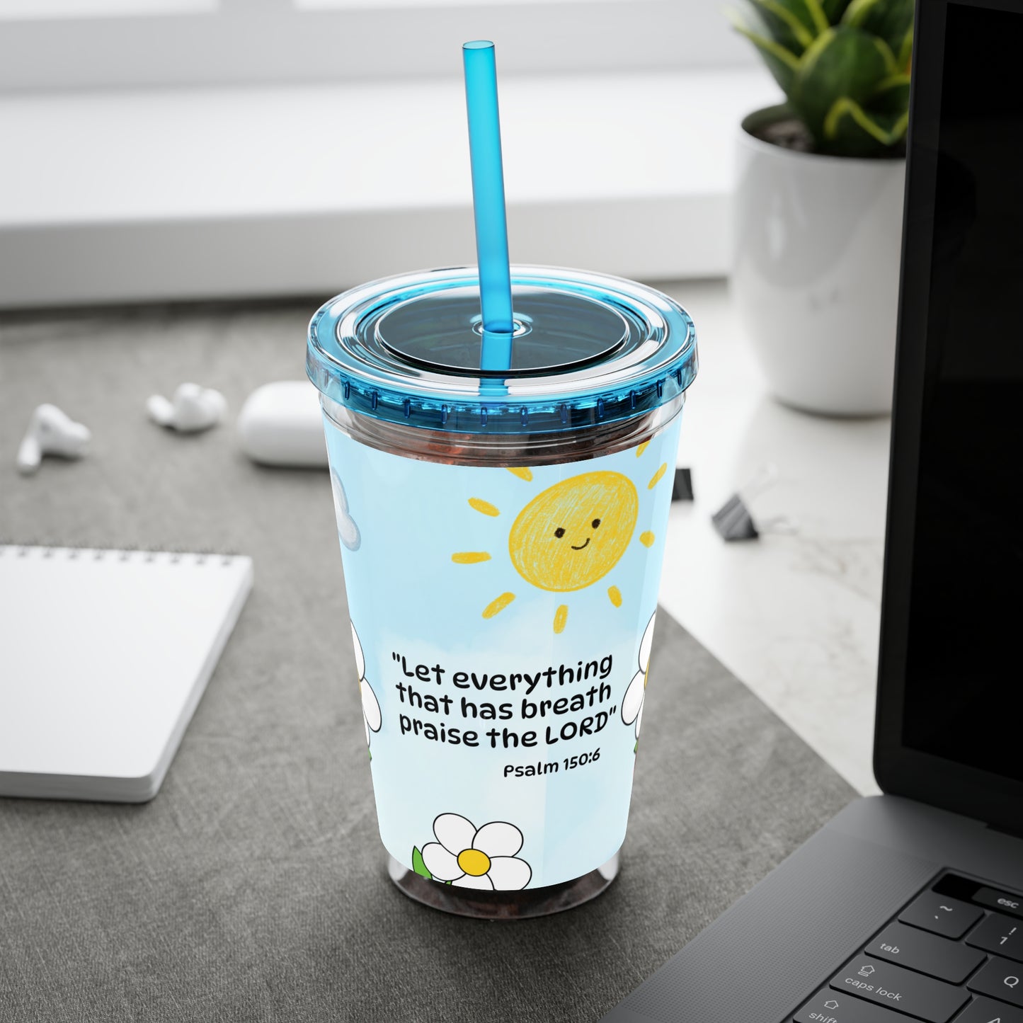 Ladybug 16oz Tumbler with Straw — Christian Cup (Psalm 150:6)