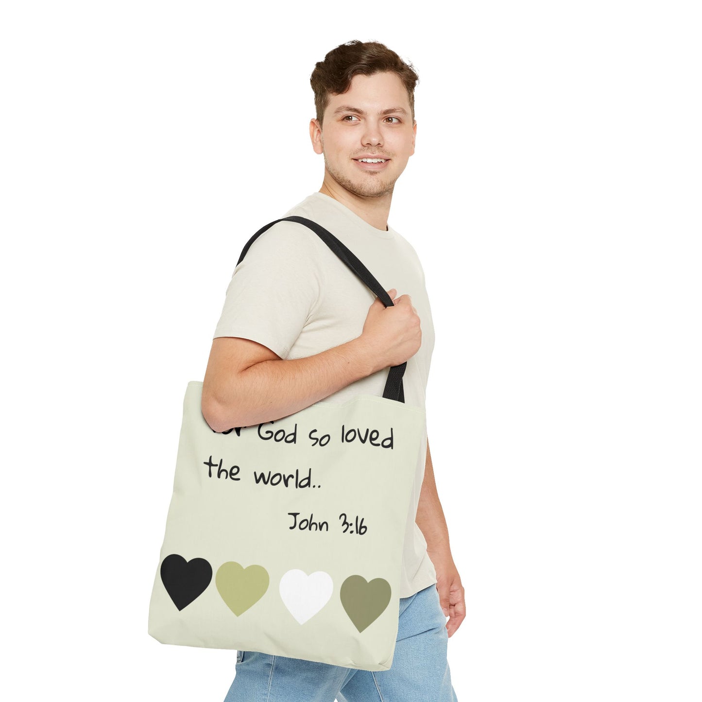 John 3:16 Scripture Tote Bag — "For God so loved the world" Religious Canvas Tote