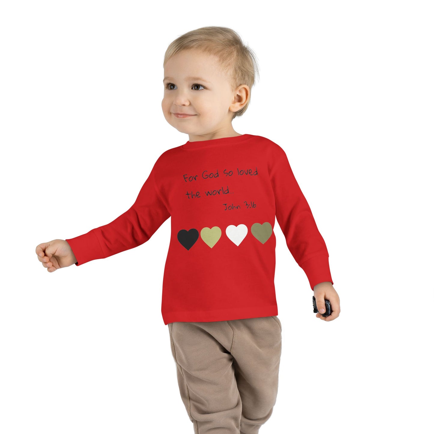 Toddler Long Sleeve Tee - "For God So Loved the World" Heart Bible Verse Shirt