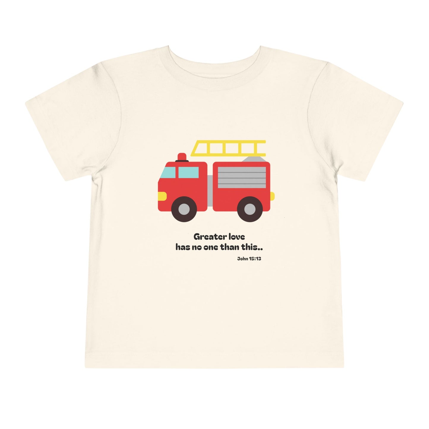 Christian Toddler Tee — Fire Truck Graphic (John 15:13)
