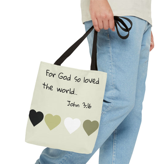 John 3:16 Scripture Tote Bag — "For God so loved the world" Religious Canvas Tote