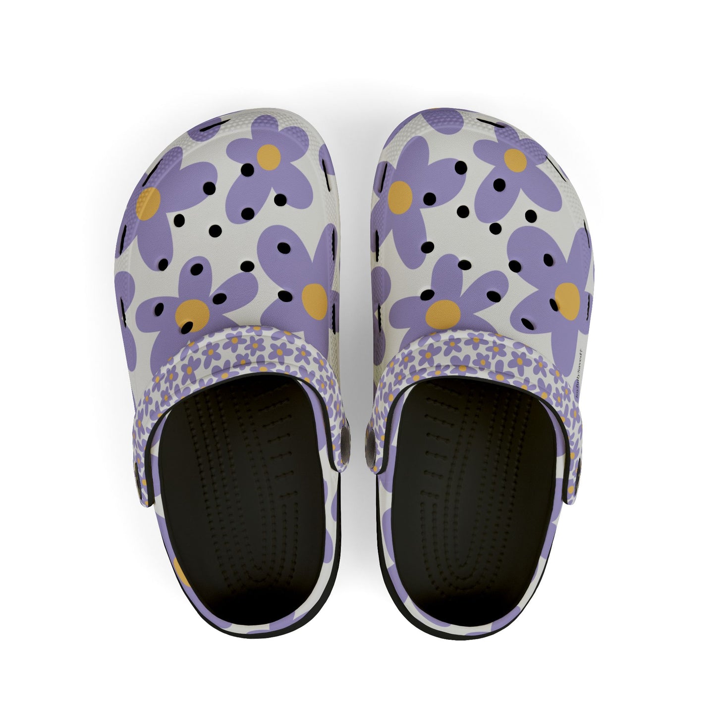 Kids EVA Foam Clogs  with Charms— Purple Daisies Pattern Christian Slip-Ons