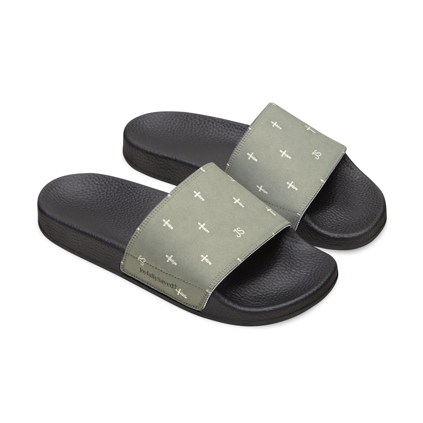 Christian Cross Slides — Youth Removable-Strap Sandals with Sage Cross Pattern