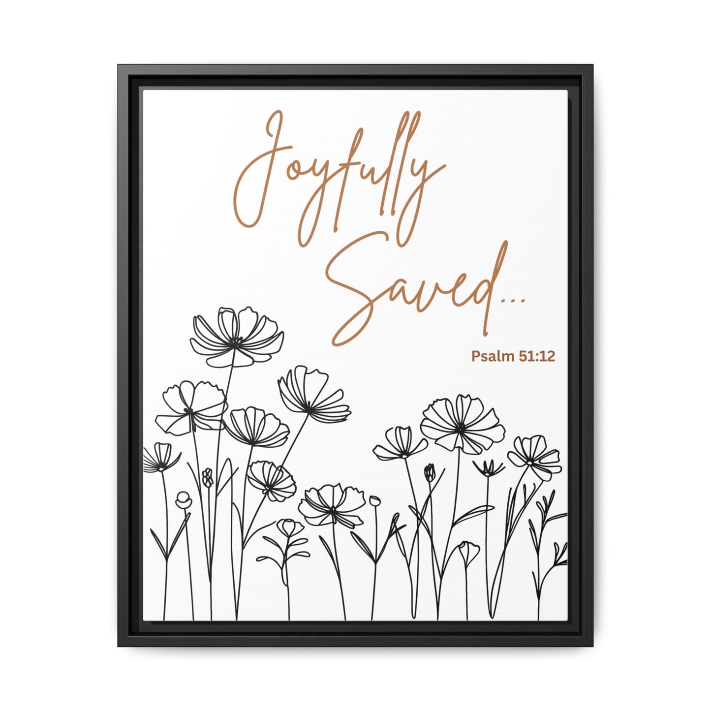 Joyfully Saved Framed Canvas Print — Floral Scripture Wall Art